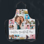 Mum photo collage modern typography simple stylish apron<br><div class="desc">Worlds greatest mum 16 multi photo modern minimal simple unique script typography elegant Mother's day,  birthday,  Christmas,  Easter,  graduation,  end of school year or decor gift design.</div>