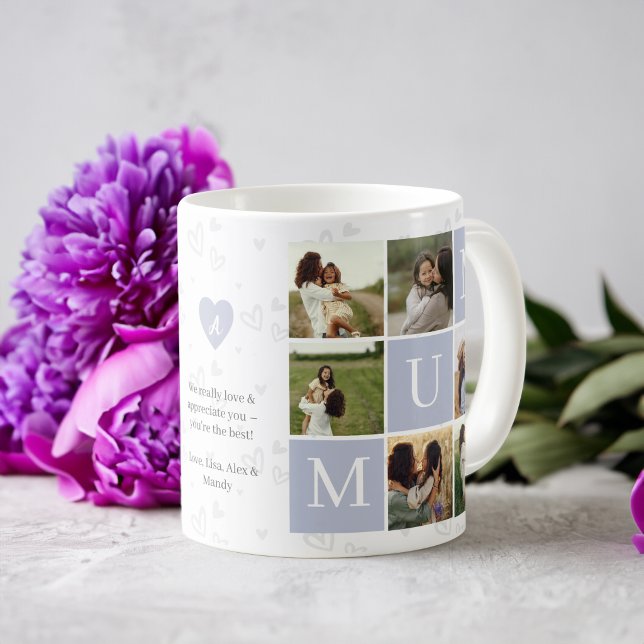 Mum Photo Square Gird Monogram & Personalized Coffee Mug