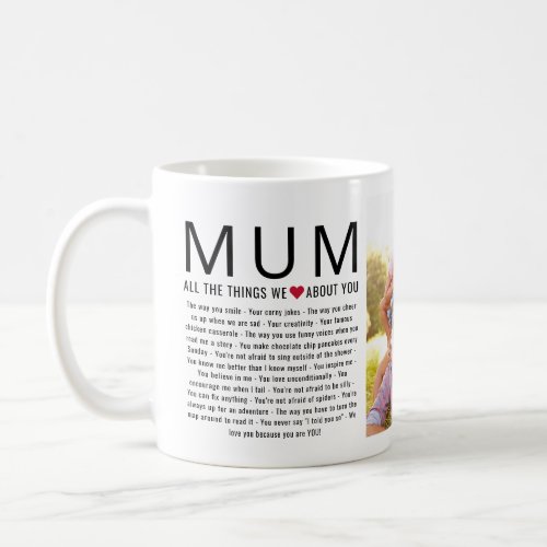 Mum Photo Things We Love About You Mothers Day  Coffee Mug