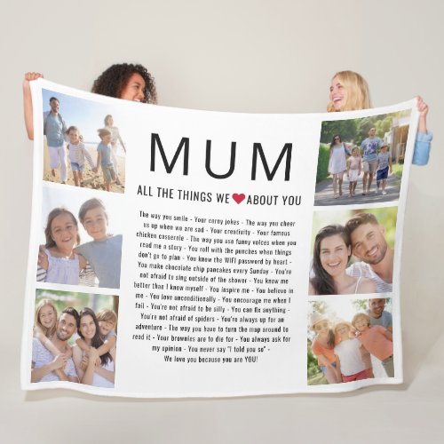 Mum Photos Things We Love About You Mothers Day Fleece Blanket