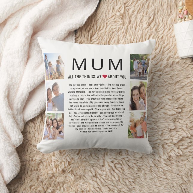 Mum Photos Things We Love About You Mother's Day Throw Pillow (Blanket)