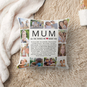 Mum Photos Things We Love About You Mother's Day Throw Pillow