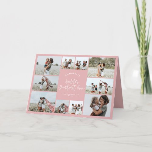 Mum pink elegant modern minimal photo collage thank you card