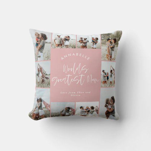 Mum pink elegant modern minimal photo collage throw pillow