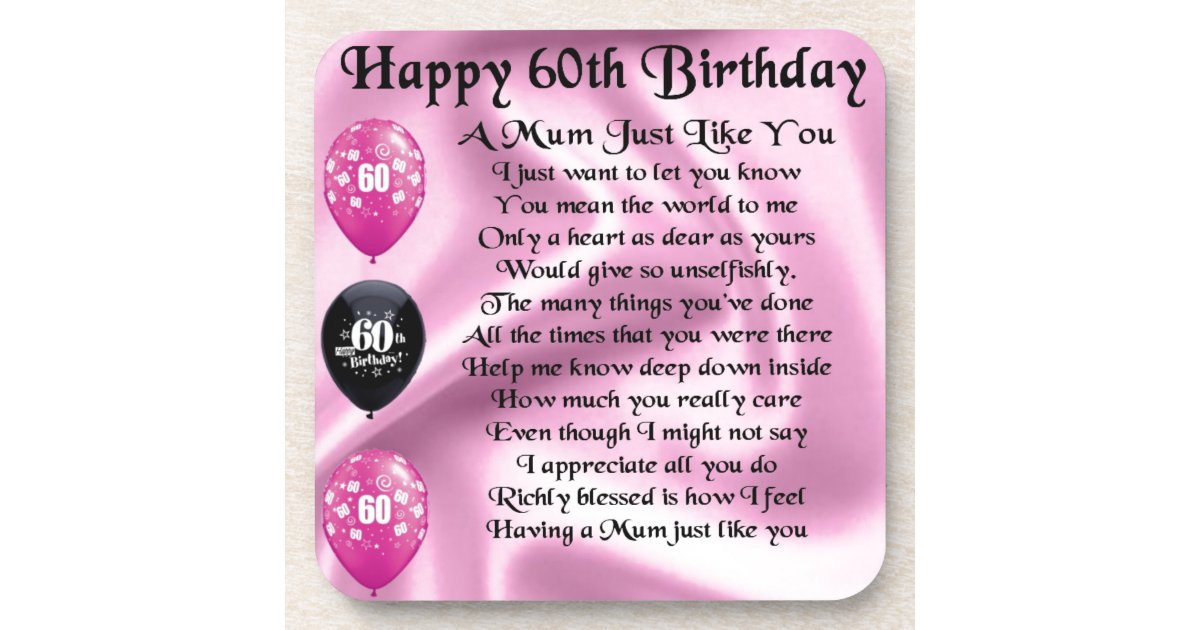 Mum poem - 60th Birthday Coaster | Zazzle.com