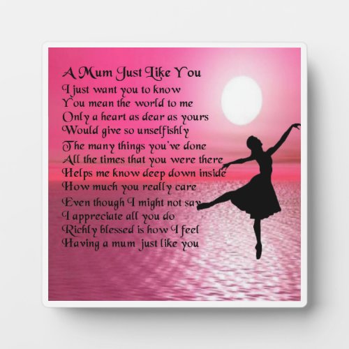 Mum Poem Plaque  _  Ballerina  Design