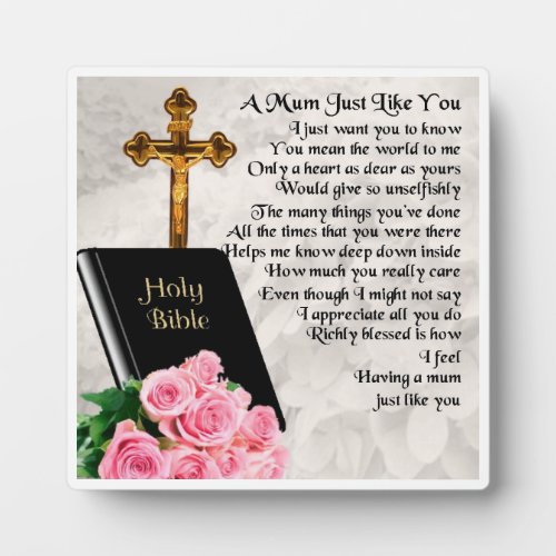 Mum Poem Plaque  _  Bible  Roses  Design