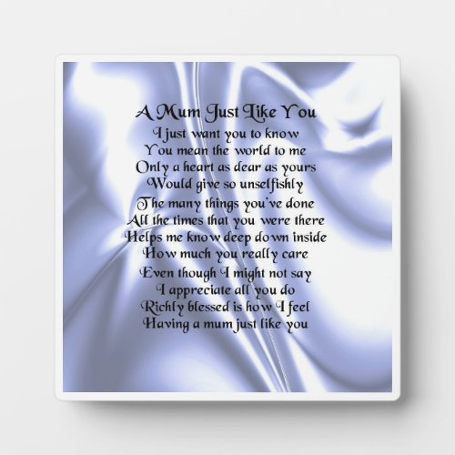 Mum Poem Plaque  _  Blue Silk   Design