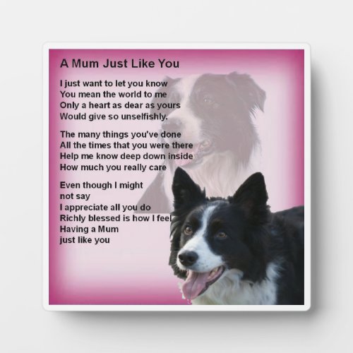 Mum Poem Plaque  _  Border Collie   Design