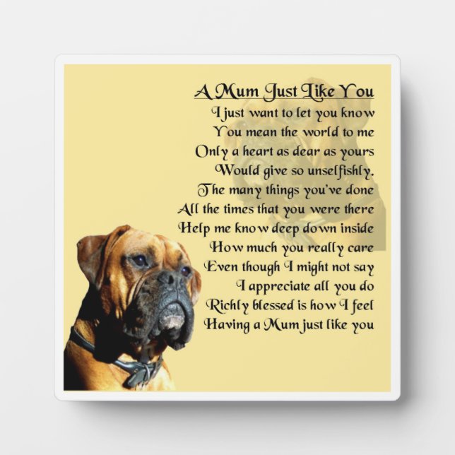 Mum Poem Plaque  -  Boxer Dog   Design (Front)