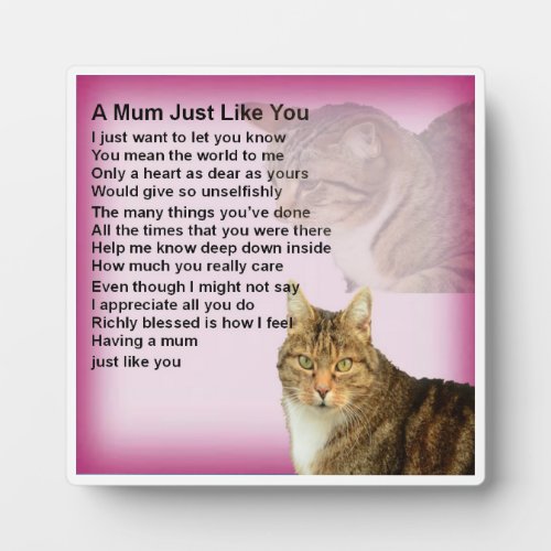 Mum Poem Plaque  _  Cat Design