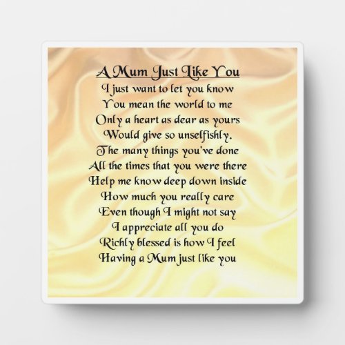 Mum Poem Plaque  _  Cream Silk  Design