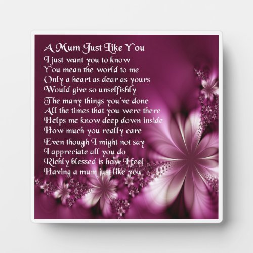 Mum Poem Plaque  _  Flowers   Design