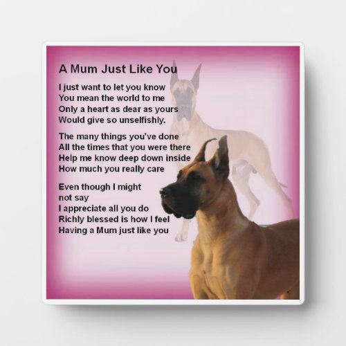 Mum Poem Plaque  _  Great Dane   Dog  Design