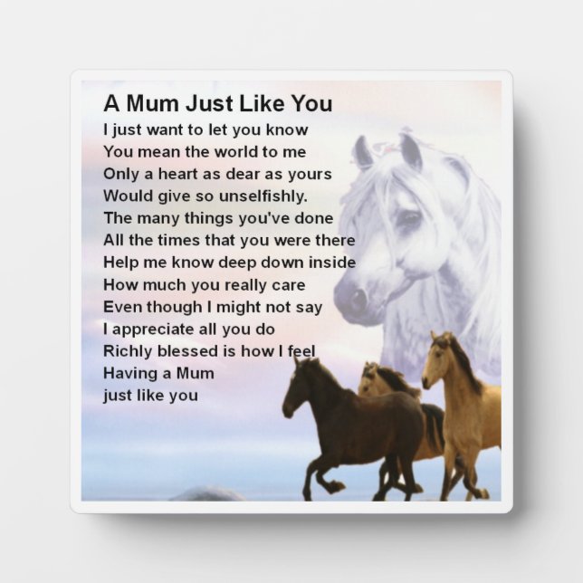Mum Poem Plaque  -  Horses  Design (Front)