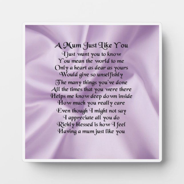 Mum Poem Plaque - Lilac (Front)