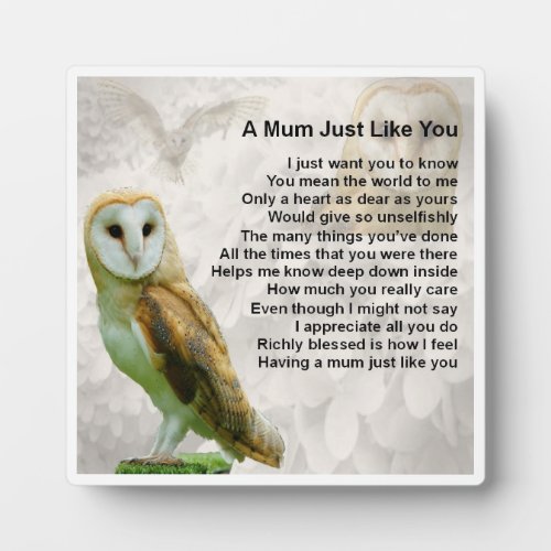 Mum Poem Plaque  _  Owl  Design