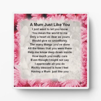 Mum Poem Plaque  -  Pink Floral  Design by Lastminutehero at Zazzle