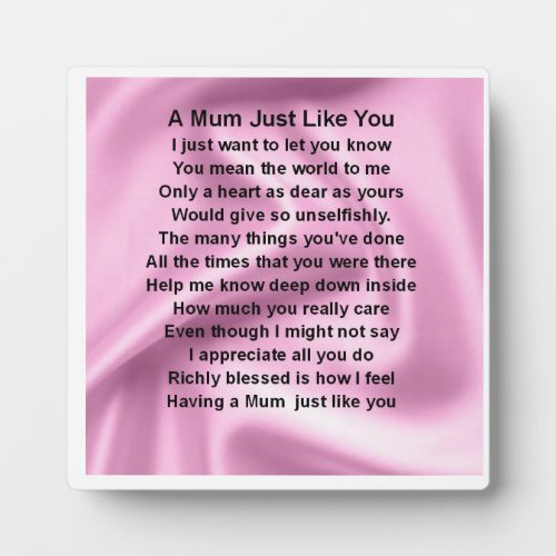 Mum Poem Plaque  _  Pink Silk   Design