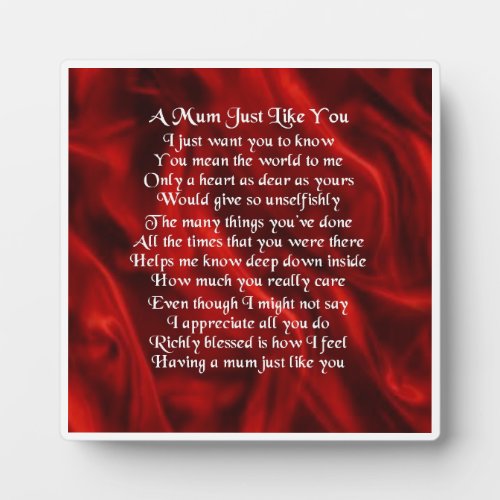 Mum Poem Plaque  _  Red Silk  Design