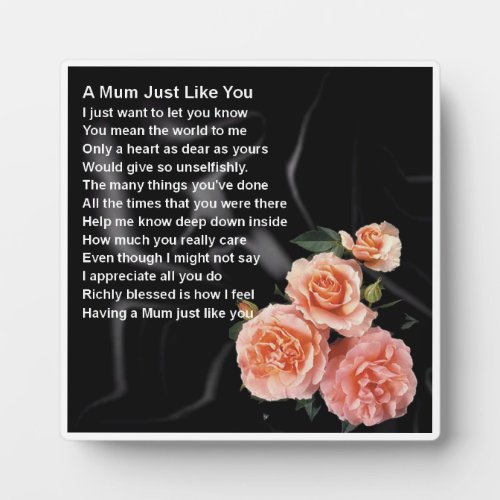 Mum Poem Plaque  _  Roses  Design