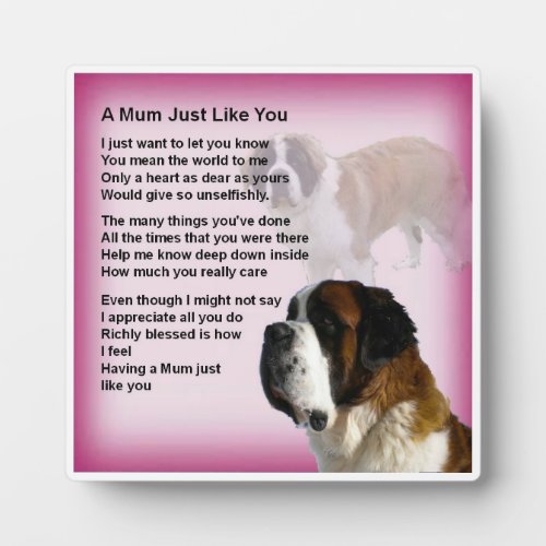 Mum Poem Plaque  _  St Bernard  Dog   Design