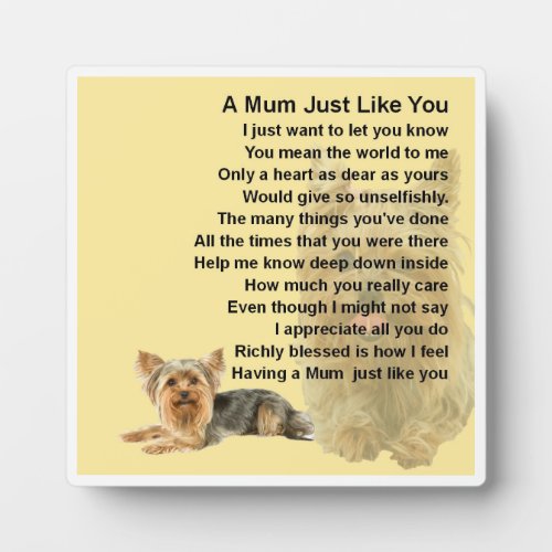 Mum Poem Plaque  _  Yorkshire Terrier  Design