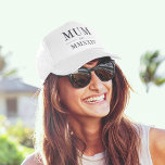 Mum Roman Numeral Year Established Trucker Hat<br><div class="desc">A modern minimalist white trucker hat to celebrate a chic new mum,  this clean minimal design features "Mum" or your choice of mummy nickname in black serif lettering. Customize with the year she became a mum beneath in elegant roman numerals for a chic touch.</div>