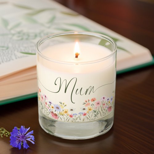 Mum Script Watercolor Wildflowers Mothers Day Scented Candle