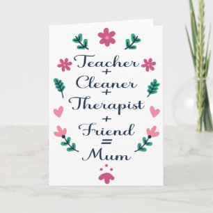 Mum, teacher cleaner therapist friend Mother's Day Card