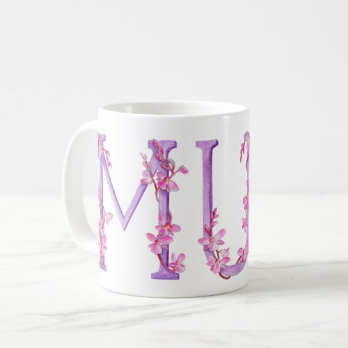 Mum text orchid art painting mug