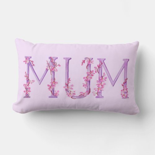 Mum text Watercolor pink purple lumber pillow