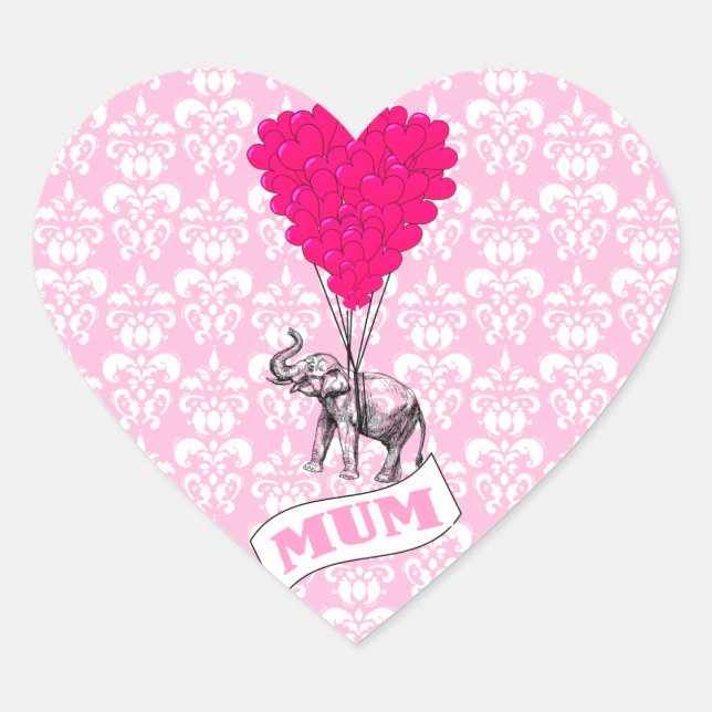 Mum with pink elephant heart sticker (Front)