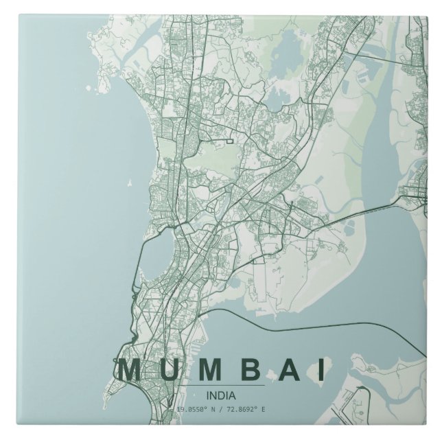 Mumbai India City Map Minimal Design Ceramic Tile (Front)