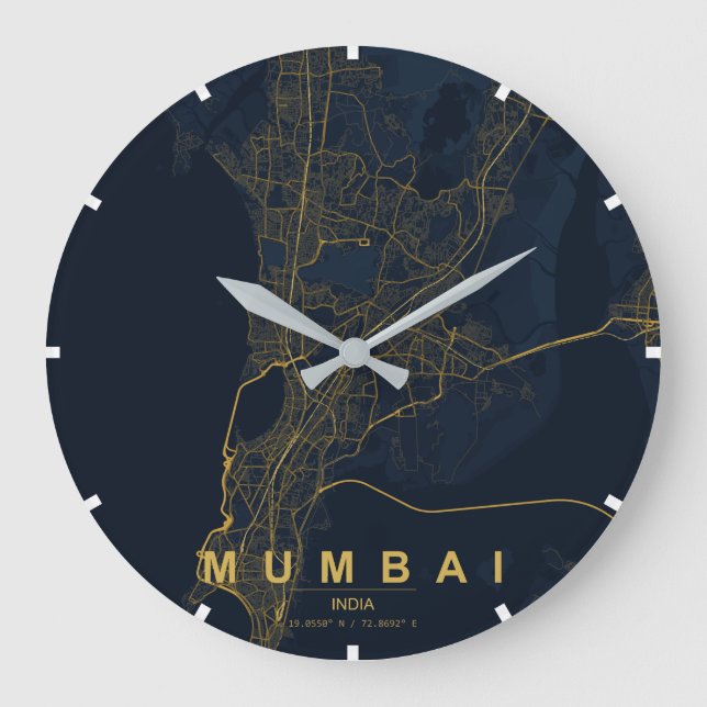 Mumbai India City Map Minimal Large Clock (Front)