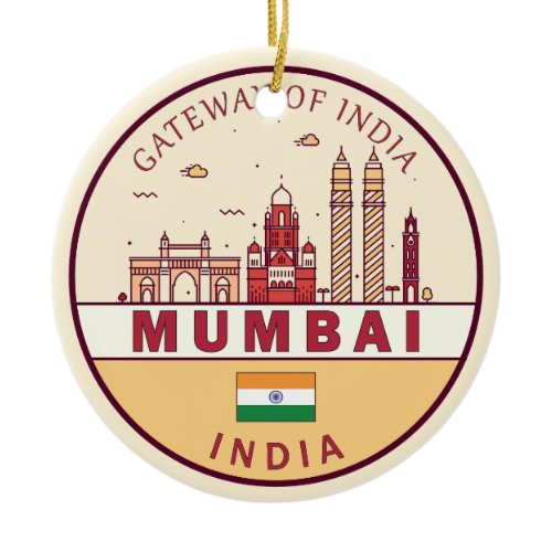 Mumbai India City Skyline Emblem Ceramic Ornament