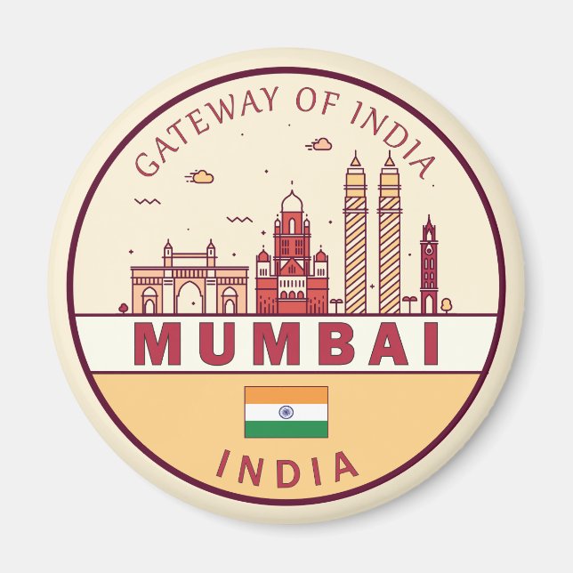 Mumbai India City Skyline Emblem Magnet (Front)
