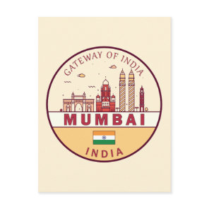 Mumbai India City Skyline Emblem Postcard