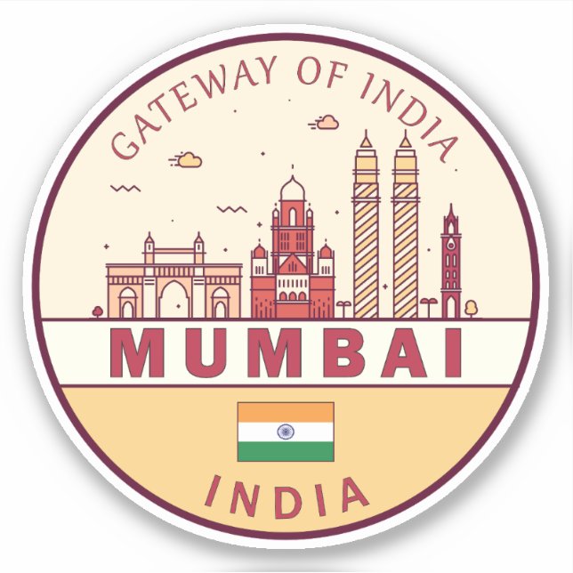 Mumbai India City Skyline Emblem Sticker (Front)