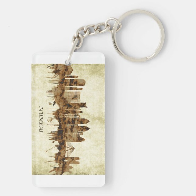 Mumbai India Cityscape Keychain (Back)
