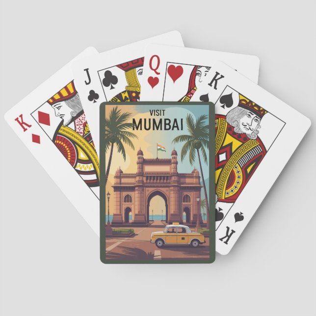 Mumbai India Gateway of India Illustration Travel  Poker Cards (Back)