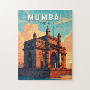 Mumbai India Illustration Travel Art Vintage Jigsaw Puzzle