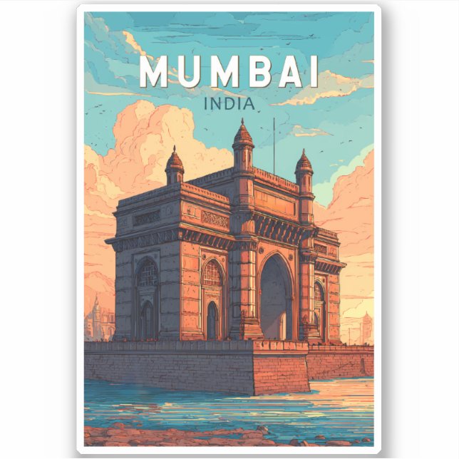Mumbai India Illustration Travel Art Vintage Sticker (Front)