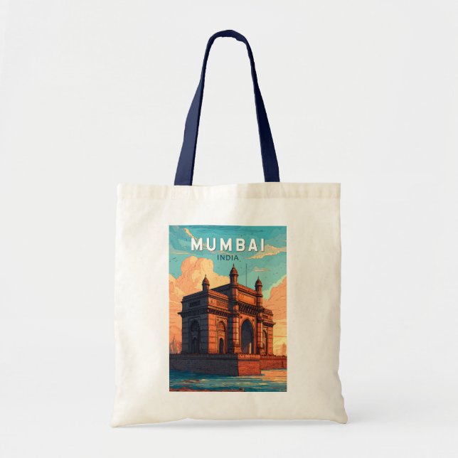 Mumbai India Illustration Travel Art Vintage Tote Bag (Front)