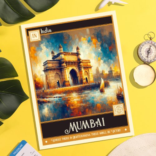 Mumbai India  Vintage Painting Postcard