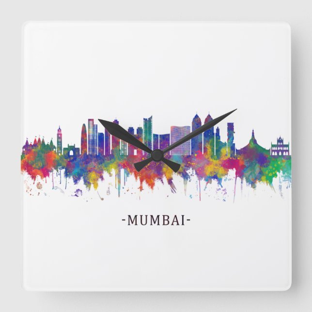 Mumbai Maharashtra Skyline Square Wall Clock (Front)