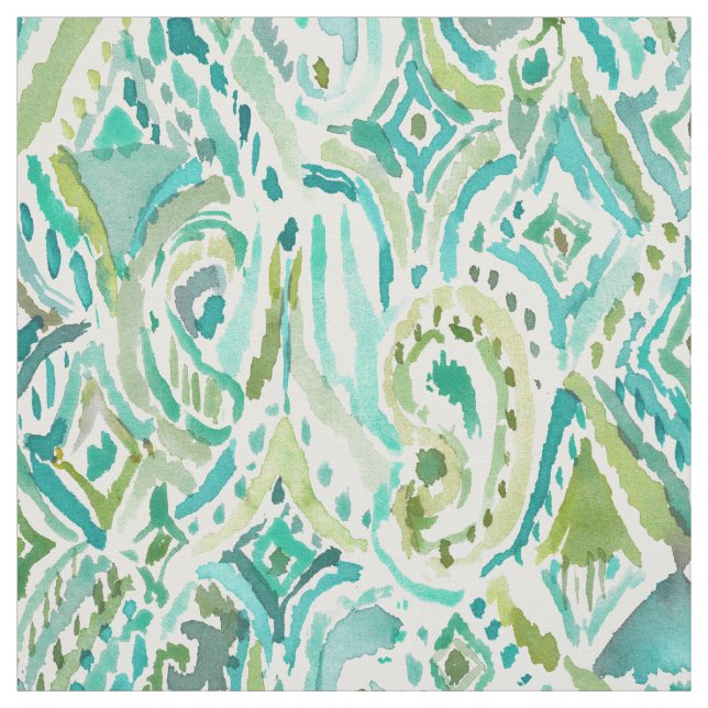 MUMBAI VIBES Aqua Paisley Tribal Fabric (Swatch)
