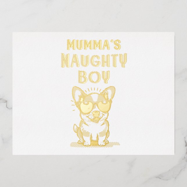Mumma's Naughty Boy Dogs Best Gift On Mother's Day Foil Invitation Postcard (Front)