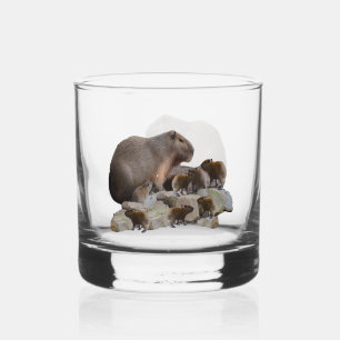 Mummy And Baby Capybaras, Whiskey Glass