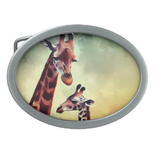 Mummy And Baby Giraffe Watercolour, Belt Buckle